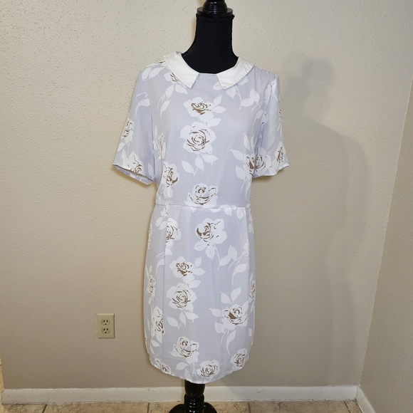 Floral White Dress with Peter Pan Collar - Picture 1 of 7